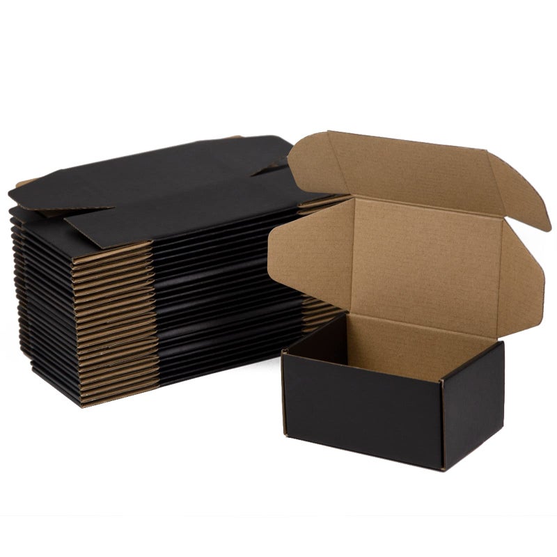 Sodissa 6x4x3 Inches Shipping Boxes Pack of 25  Packaging Corrugated Cardboard Mailer Boxes for Small Bussiness  Black - Image 1